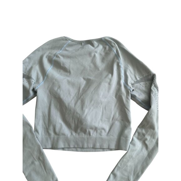 PINK VICTORIA'S SECRET Gray Blue Long Sleeve Crop Workout Top Sz Medium - Picture 2 of 8